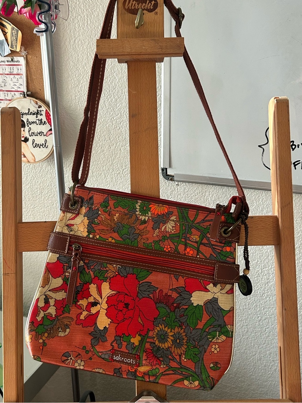 Sakroots Floral Crossbody Bag in Red, Orange, Green, Cream